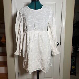 painted threads boho White Textured Long Sleeve Mini Dress W/ Open Tie Back